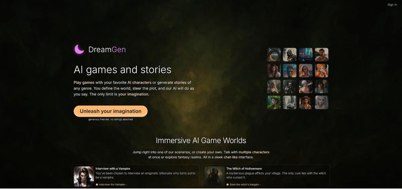 3. DreamGen AI character creator and story engine interface screenshot